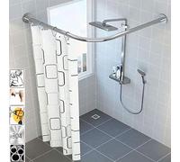 WTTWW Shower Curtain Rail, L Shaped Shower Curtain Pole, Curved Shower Curtain Rod, for Bath&Locker Room, Hanging Shower Pole,Silver,60×80cm×80×120cm