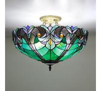 WTTWW Tiffany Style Chandeliers, Vintage Stained Glass Ceiling Light Fixtures with Lamp Shade,Retro Farmhouse Decoration Pendant Hanging Lighting for Living Room Bedroom [Energy Class A ++],M