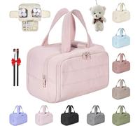 Wtujil Toiletry Bag, Large Capacity Wide-Open Travel Cosmetic Bag, 4-in-1 Puffy Multi-Functional Toiletry Bag for Women, Waterproof Portable Pouch with Divider and Handle (Pink)