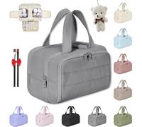 Wtujil Toiletry Bag, Large Capacity Wide-Open Travel Cosmetic Bag, 4-in-1 Puffy Multi-Functional Toiletry Bag for Women, Waterproof Portable Pouch with Divider and Handle (Gray)