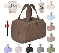 Wtujil Toiletry Bag, Large Capacity Wide-Open Travel Cosmetic Bag, 4-in-1 Puffy Multi-Functional Toiletry Bag for Women, Waterproof Portable Pouch with Divider and Handle (Brown)