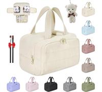 Wtujil Toiletry Bag, Large Capacity Wide-Open Travel Cosmetic Bag, 4-in-1 Puffy Multi-Functional Toiletry Bag for Women, Waterproof Portable Pouch with Divider and Handle (Beige)