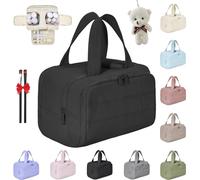 Wtujil Toiletry Bag, Large Capacity Wide-Open Travel Cosmetic Bag, 4-in-1 Puffy Multi-Functional Toiletry Bag for Women, Waterproof Portable Pouch with Divider and Handle (Black)