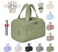 Wtujil Toiletry Bag, Large Capacity Wide-Open Travel Cosmetic Bag, 4-in-1 Puffy Multi-Functional Toiletry Bag for Women, Waterproof Portable Pouch with Divider and Handle (Green)