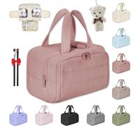 Wtujil Toiletry Bag, Large Capacity Wide-Open Travel Cosmetic Bag, 4-in-1 Puffy Multi-Functional Toiletry Bag for Women, Waterproof Portable Pouch with Divider and Handle (Rose)