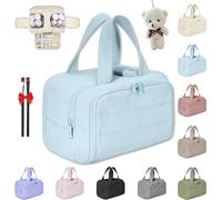 Wtujil Toiletry Bag, Large Capacity Wide-Open Travel Cosmetic Bag, 4-in-1 Puffy Multi-Functional Toiletry Bag for Women, Waterproof Portable Pouch with Divider and Handle (Blue)