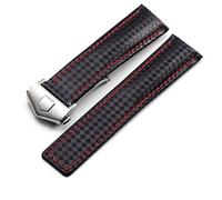 Wtukmo 20 22mm Carbon Fiber Textured Calfskin Black Red Watch Strap, Men's Strap and Folding Buckle,For TAG Heuer 20mm 22mm Watch Strap Replacement Accessories(Black silver clasp,20mm)