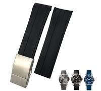 Wtukmo 21mm 22mm Curved Rubber Silicone Strap Fit For Longines Hydroconquest L3 MIDO Watch Waterproof Sport Soft Watchbands(Black,22mm)