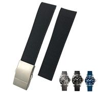 Wtukmo 21mm 22mm Curved Rubber Silicone Strap Fit For Longines Hydroconquest L3 MIDO Watch Waterproof Sport Soft Watchbands(Black 1,22mm)