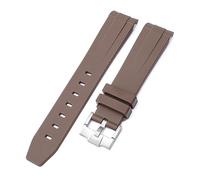 Wtukmo Curved End 20mm Nature Fluorine Rubber Watchband Replace For Rolex Strap New Green Submariner Explorer 2 Role WatchBands(Brown)