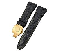 Wtukmo For Franck Muller Watch Band 28mm Cowhide Silicone Watch Strap Nylon Rubber Folding Buckle Watch Bands For Men Bracelet(Black yellow gold)