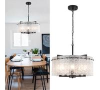 WTUOING Black Chandelier, 5-Light Modern Pendant Light with Wave Glass Shade, Adjustable E14 Chandeliers Ceiling Light for Living Room, Bedroom, Dining Room, Kitchen, Hallway