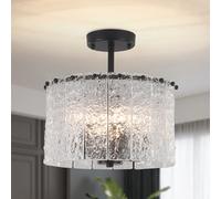 WTUOING Modern Black Chandelier Semi Flush Ceiling Lights Living Room Bedroom Kitchen Hallway, 4 Lights Crystal Chandelier Modern Glass Ceiling Lights for Dining Room, Lounge, E14