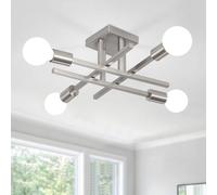 WTUOING Modern Silver Ceiling Lights Living Room, 4 Lights Nickel Sputnik Chandelier Vintage Bedroom Lights Ceiling, Semi Flush Industrial Ceiling Light Fitting for Kitchen, Dining Room, Hallway, E27