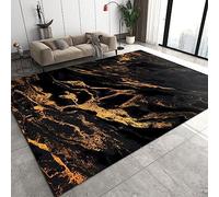 WTVBHF Area Rugs 100x140cm Simple Abstract Black Gold Crackled Marble Rug, Modernist Stylish Gold Foil Fluid Pattern Rug, Suitable for Living Room Bedroom Corridor Kitchen Balcony Farmhouse Studio