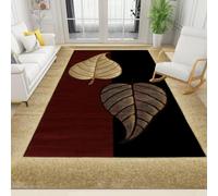 WTVBHF Area Rugs 140x200cm Bohemian Brown-Red Imitation Embroidery Craft Leaf Carpet, Retro Chic Gold Foil Plant Leaf Rugs, Suitable for Living Room Bedroom Restaurant and Children's Room