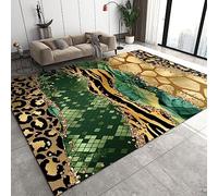 WTVBHF Area Rugs 60x100cm Stylish and Unique Emerald Green Gold-Plated Leopard Print Gradient Carpet, Luxurious Modern Colorful Textured Carpet, Soft, Suitable for Living Room, Bedroom and Office