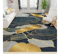 WTVBHF Area Rugs 80x150cm Luxurious Gold Line Outline Leaf Carpet, Bohemian Abstract Giant Leaf Plant Carpet, Short Plush Carpet, Suitable for Bedroom, Living Room, Hallway, Restaurant