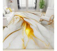 WTVBHF Area Rugs 80x150cm Luxurious Gold-Plated White Jade Texture Carpet, Elegant Abstract Rare Jade Flowing Gold Carpet, Suitable for Living Room Bedroom Studio Children's Room Balcony