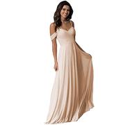 WTWVIAN Women A-Line Off The Shoulder Floor-Length Chiffon with Ruffle Bridesmaid Wedding Dress-Champagne-12