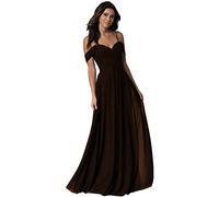 WTWVIAN Women A-Line Off The Shoulder Floor-Length Chiffon with Ruffle Bridesmaid Wedding Dress-Chocolate-10