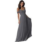WTWVIAN Women A-Line Off The Shoulder Floor-Length Chiffon with Ruffle Bridesmaid Wedding Dress-Dark Grey-16