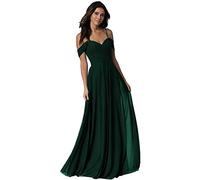 WTWVIAN Women A-Line Off The Shoulder Floor-Length Chiffon with Ruffle Bridesmaid Wedding Dress-Dark Green-10