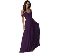 WTWVIAN Women A-Line Off The Shoulder Floor-Length Chiffon with Ruffle Bridesmaid Wedding Dress-Grape-8