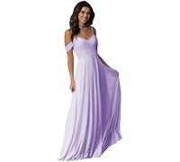 WTWVIAN Women A-Line Off The Shoulder Floor-Length Chiffon with Ruffle Bridesmaid Wedding Dress-Lilac-20