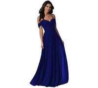 WTWVIAN Women A-Line Off The Shoulder Floor-Length Chiffon with Ruffle Bridesmaid Wedding Dress-Royal Blue-18