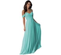 WTWVIAN Women A-Line Off The Shoulder Floor-Length Chiffon with Ruffle Bridesmaid Wedding Dress-Turquoise-10