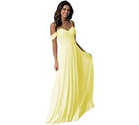WTWVIAN Women A-Line Off The Shoulder Floor-Length Chiffon with Ruffle Bridesmaid Wedding Dress-Yellow-6