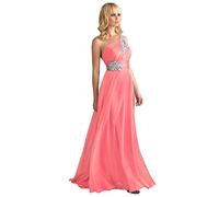 WTWVIAN Women One-Shoulder Floor-Length Chiffon Evening Dress with Beading Sequins Bridesmaid Wedding Dress-Coral-16