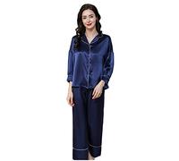 WTWVIAN Women's Silk Pajamas 100% Pure Mulberry Natural Silk Pajama Set Silk Sleepwear Ladies with Gift Box, Royal Blue, XXL
