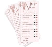WUAWN Bride or Groom Wedding Shower Game, Fun Bridal Shower Games Cards for 25 Guests, He Said She Said Trivia, Pink Ribbon Wedding Party Decorations Supplies (4 x 9 inches) A04