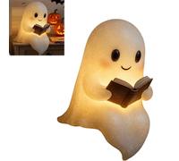wuayi Cute Ghost Reading Book Lamp, Halloween Ghost Night Light, Light Up Ghost Statue Night Light House Mantel Decor Ghost Warm Lighted Indoor Figurine Lamps for Party Bedroom Shelf Table (8.6 in)