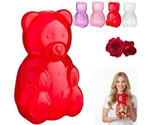 wuayi Large Gummy Bear Containers, Clear Gummy Bear Shaped Candy Holder for Valentine's Day, Big Plastic Bear Container, Reusable Bears Shaped Gift Box for Candy, Party Favors & Festive Storage (Red)