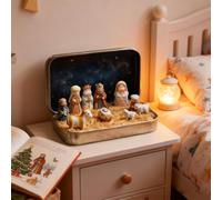 wuayi Mini Christmas Nativity Set, Family Figurines Set, Tin Box Appearance, Mini Holy Religious Themed, Portable Case Structure, Suitable for Home Table Decor, Present Gifting