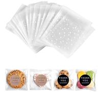 WUBAYI 100 Pcs Small Plastic Bags - Small Sweet Frosted Cellophane Bags with White Dots, Self-Adhesive for Cookie and Favour, Includes Stickers, 10x10 cm