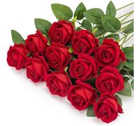 WUBAYI 12Pcs Artificial Roses Flowers, 19.68'' Single Long Stem Fake Roses, Realistic Flowers, Silk Bridal Wedding Bouquet, Suitable for Wedding Home Party Hotel Garden Office Decoration(Red)