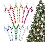WUBAYI 12Pcs Candy Cane Ornaments Glitter Twisted Plastic Candy Cane for Wedding Easter Birthday Holiday Xmas Home Decorations (Six Colours Mixed)