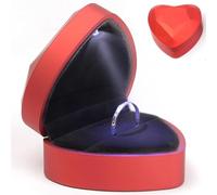 WUBAYI 1Pcs Heart Shaped LED Ring Box, Engagement Ring Box with Velvet Interior & Auto Light-Up Heart Shaped Jewelry Storage Box (Red)
