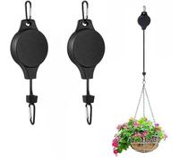 WUBAYI 2 Pack Retractable Pulley Hangers, Adjustable Rope Hook for Hanging Flower Pots, Ratchet Lift System for Baskets and Planters