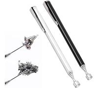 WUBAYI 2 PCS Telescopic Magnetic Pickup Tool - Magnet Stick & Retrieval Pen, Extends to 64cm with 1.5LB Strength, Black + Silver with Pocket Clip (Extendable Handheld Grabber)