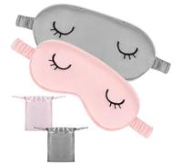 WUBAYI 2Pcs Kids Sleep Mask, Satin Eye Mask for Sleeping - Grey & Pink Set with Storage Bag, Soft Lightweight Eye Cover for Boys and Girls