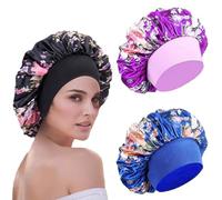 WUBAYI 3 Pcs Soft Satin Bonnet, Silk Hair Wrap for Sleeping, Hair Care Cap, Night Head Cover Hat for Women and Girls Curly Hair (Purple, Black, Sapphire Blue)