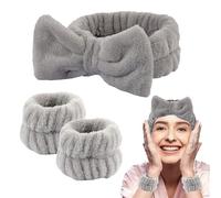 WUBAYI 3Pcs Spa Headband Wrist WashBand Set, Portable Waterproof Wristband Headband, Soft Plush Stretchy Butterfly Face Washing Bandana with Wristband Set for Women Girls Makeup Bath