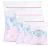 WUBAYI 4Pcs Mesh Laundry Bags, Strong Zippered Washing Machine Fine Mesh Bags, Reusable and Durable Mesh Wash Bags for Delicates Blouse, Hosiery, Underwear & Travel Storage Organization