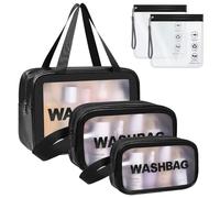 WUBAYI 5Pcs Clear Toiletry Bag, Waterproof PU Makeup Bag with Zipper Handle, Portable Airport Cosmetic Bag for Women & Men, Travel Accessories Wash Bag for Travelling & Holiday (Black)
