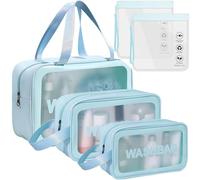 WUBAYI 5Pcs Clear Toiletry Bag, Waterproof PU Makeup Bag with Zipper Handle, Portable Airport Cosmetic Bag for Women & Men, Travel Accessories Wash Bag for Travelling & Holiday (5 Packs Blue)